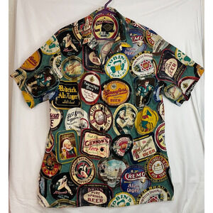 VTG Single Stitch Gi Mens Hawaii Beer Around the World Button Down Polo Size L